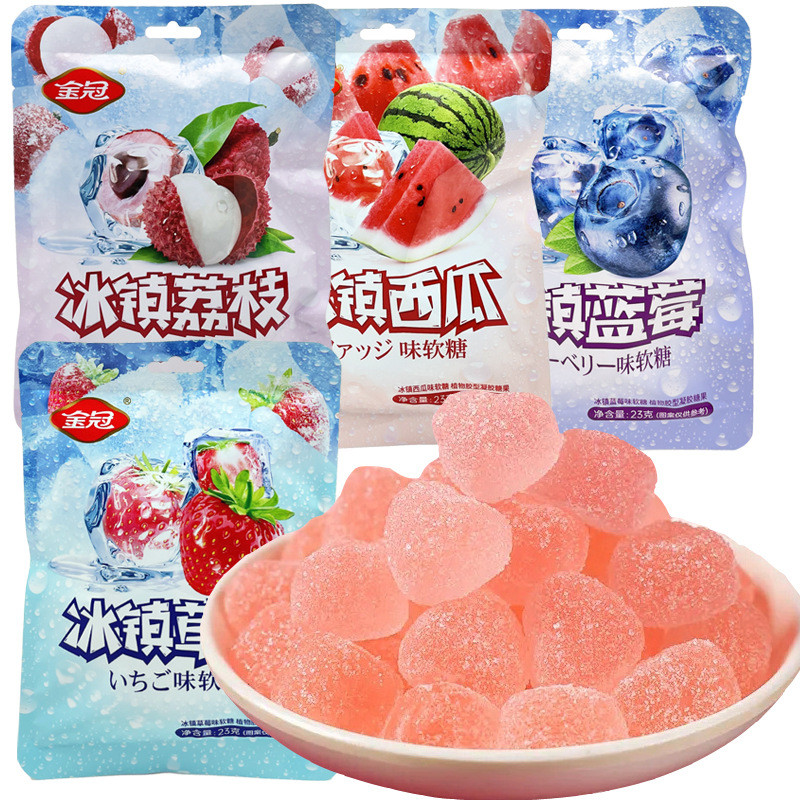 Golden Crown Iced Fruit Flavour Gummy Lychee Watermelon Fruit Flavour Marshmallow ของว่างสําหรับเด็ก