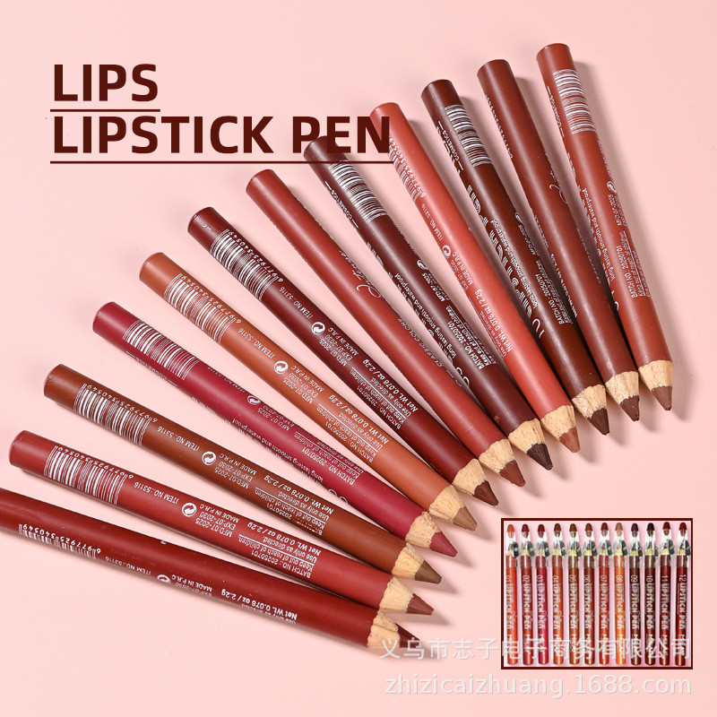 ยุโรปอเมริกัน Lip Liner ลิปสติก Lip Shape Hook Liner ชุดหนา Lip Enhancement Nude Brown Matte Lip Lin