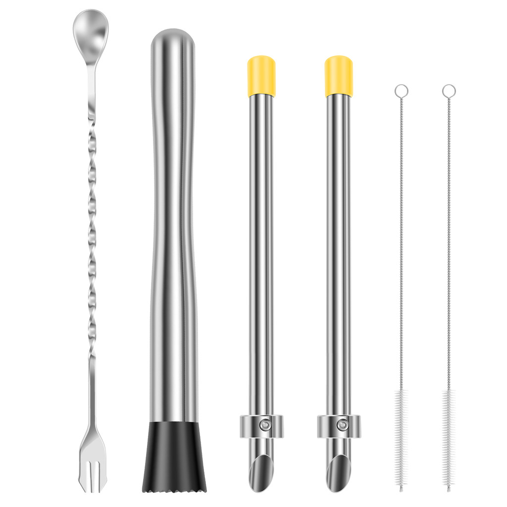6 ชิ้นที่มีประสิทธิภาพ Lemonade Stand Kit Professional Straw Puncher และ Muddler ชุดพร้อมที่จับ Ergo