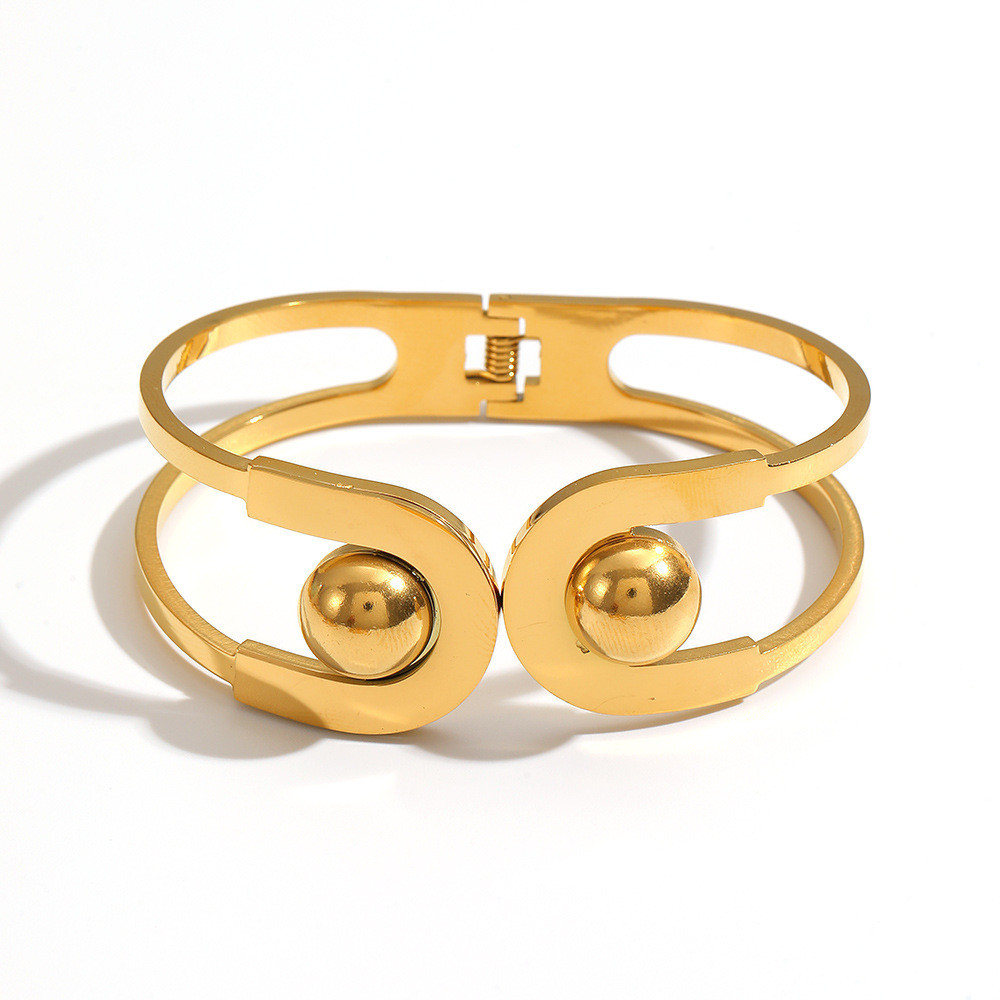 สร้อยข้อมือเปิดกลวงสแตนเลสสตีล แบบเรียบหรู พรีเมียม สำหรับผู้หญิง - รูปที่ 3