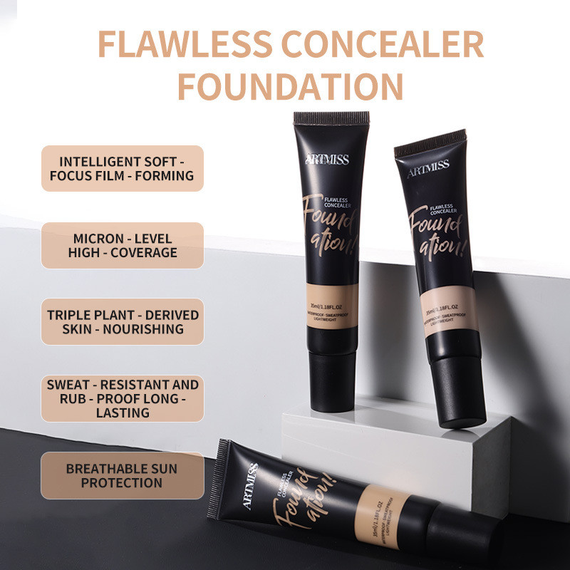 ยุโรปอเมริกัน Liquid Foundation Matte Matte คอนซีลเลอร์ Liquid Foundation Tube Light Thin Liquid Fou