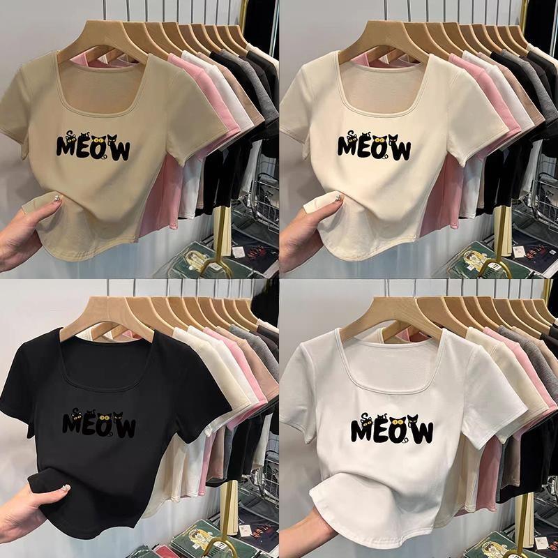【กรุงเทพจัดส่งสินค้า】ชุดเสื้อยืดสาวอวบน่ารัก สดใสสุด S-XLไซส์ครบเลือกง่าย 150กกใส่ได้สบายตลอดวันไม่แน่น มีเสื้อครอปคอเหล