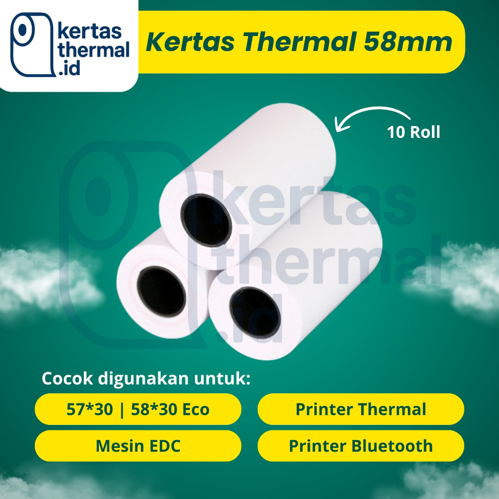10 ม้วนกระดาษ RECEIPT กระดาษ 57X30 58X30 กระดาษม้วน EDC THERMAL MINI BLUETOOTH PRINTER 58 มม. / CASH