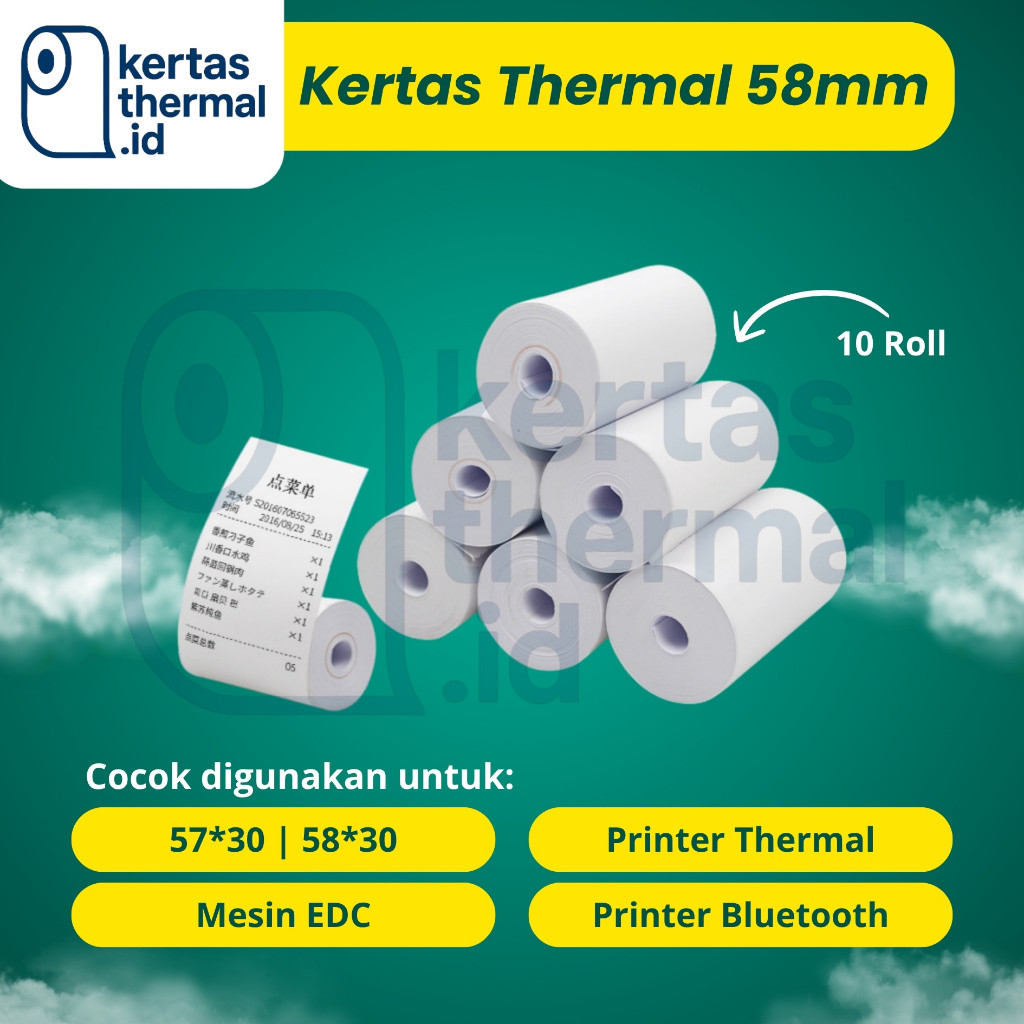 10 ม้วนกระดาษ RECEIPT กระดาษ 57X30 58X30 กระดาษม้วน EDC THERMAL MINI BLUETOOTH PRINTER 58 มม. / CASH