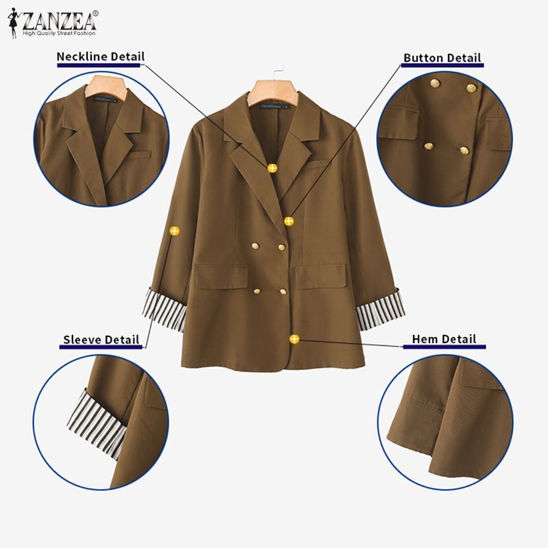 Zanzea Blazer สไตล์การเดินทางสำหรับผู้หญิง ดีไซน์ลาย_patchwork_และแขนสีตัดกัน — صورة 7