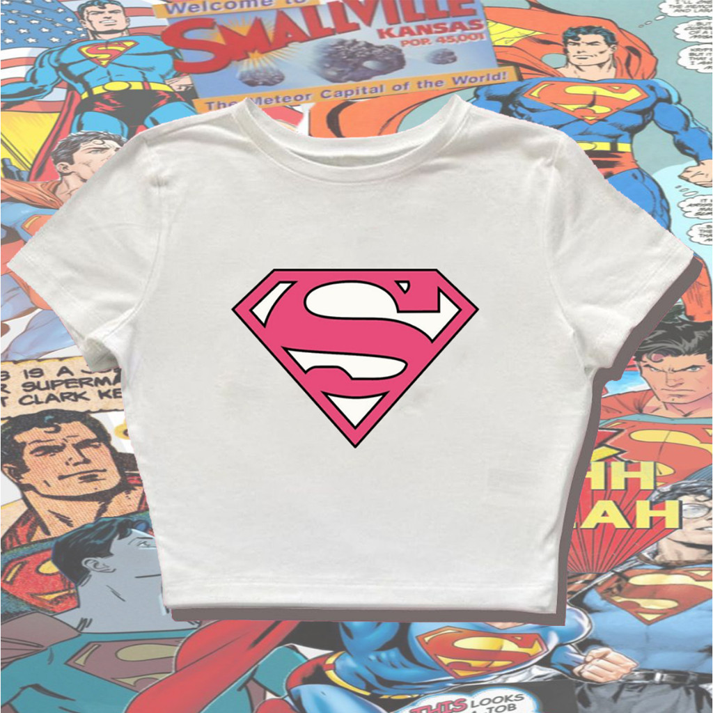 Superman Croptop T-Shirt Womens Top Crop Tee สไตล์เกาหลี