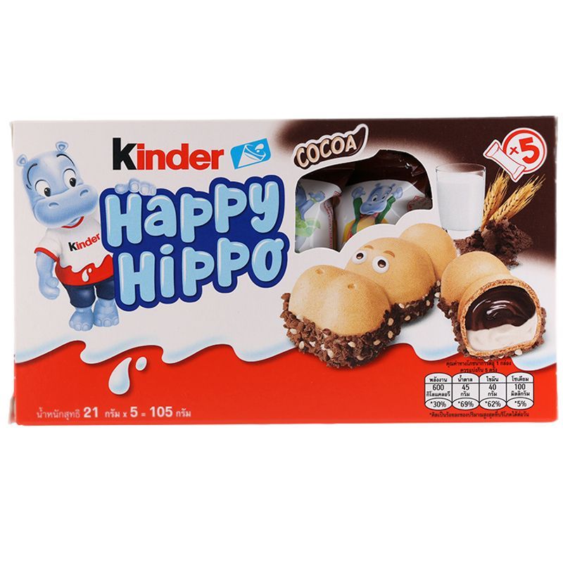 KINDER คินเดอร์เวเฟอร์รูปฮิปโปสอดไส้นมและโกโก้ 105กรัม [8000500023624]