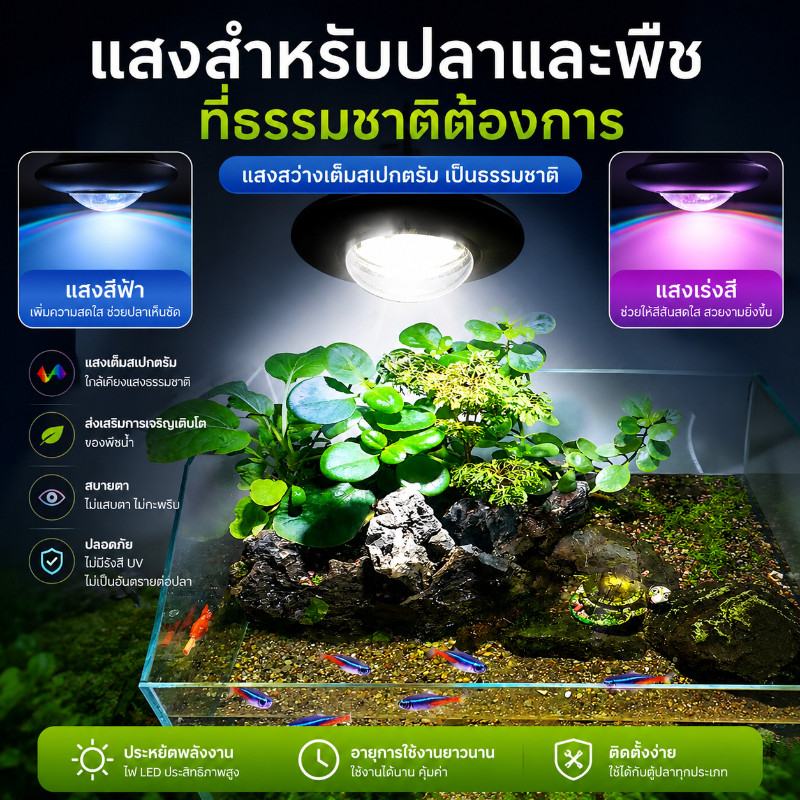 โคมไฟ LED ตู้ปลา แบบหนีบ สเปกตรัมเต็ม ปรับแสงได้ เปลี่ยนสี USB/ปลั๊ก สำหรับตู้ปลาไม้น้ำ COD