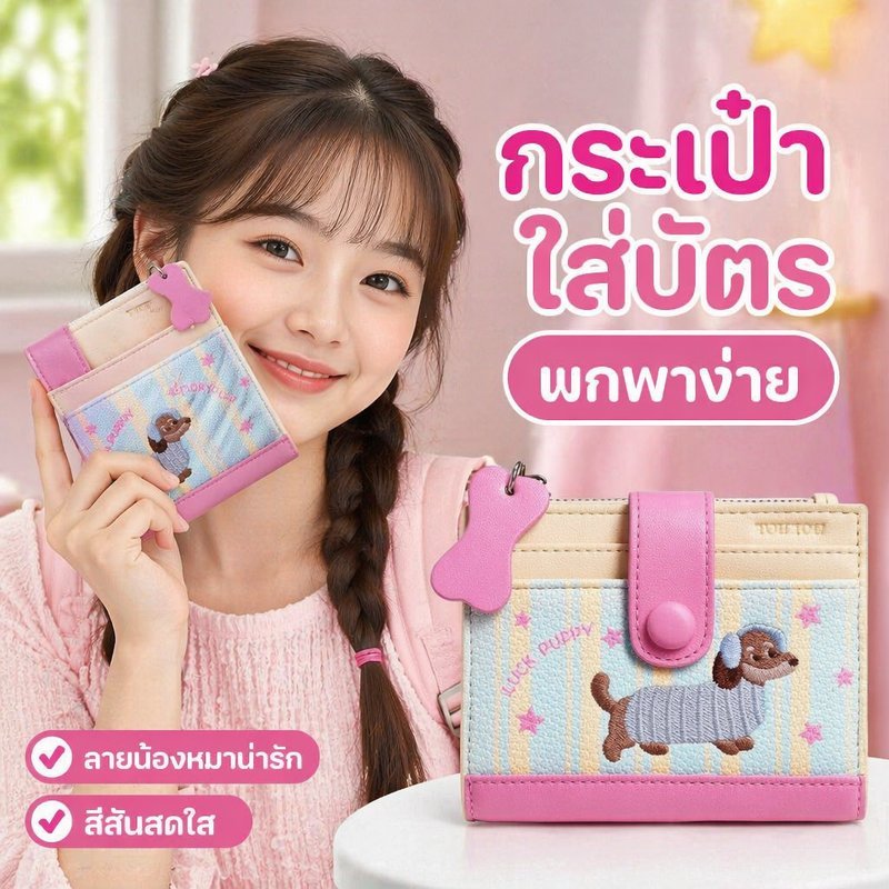 กระเป๋าสตางค์ ใส่เหรียญ หนัง PU ลายการ์ตูน น่ารัก ขนาดเล็ก พกพา ช่องใส่บัตร บัตรเครดิต ผู้หญิง