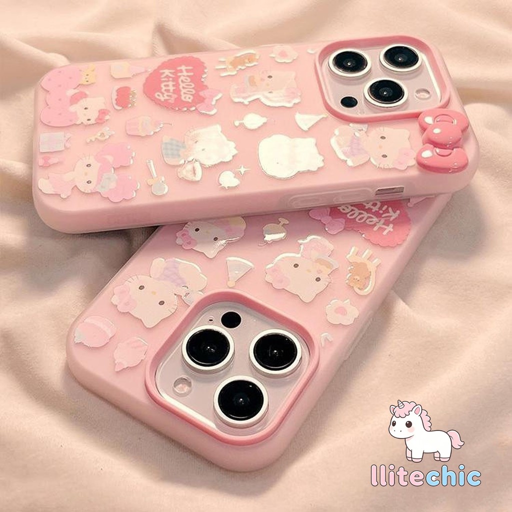 รองรับ iPhone 17 16 15 14 13 12 11 XS XR X Max 7 14ProMax 16Plus ลายโบว์ ดาว เค้กลายจุด การ์ตูนหมี เคสโทรศัพท์