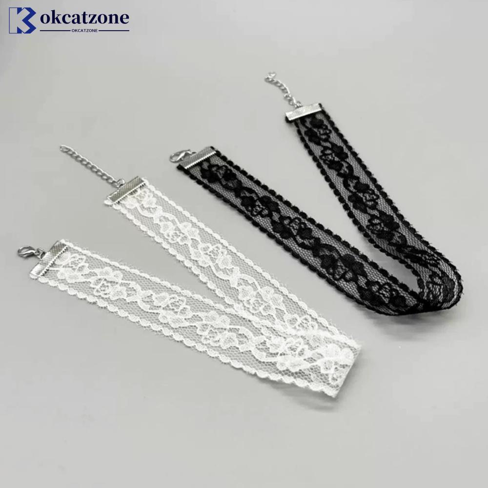 OKCATZONE ลูกไม้สีดําดอกไม้สั้น Choker สร้อยคอสําหรับผู้หญิง Harajuku Gothic โรแมนติกเครื่องประดับขอ