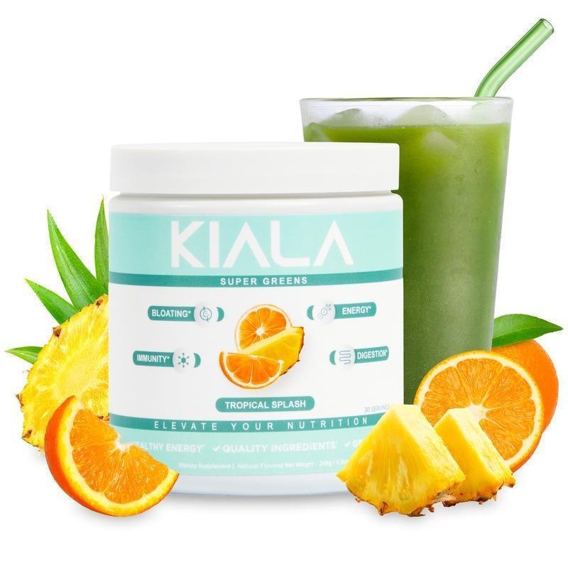 Kiala Nutrition Super Greens Tropical Splash Flavour Organic Powder with Spirulina & Chlorella สําหร
