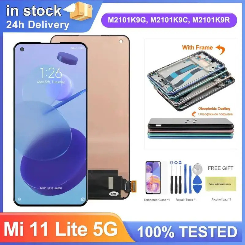 หน้าจอ 6.55 "สําหรับ Xiaomi Mi 11 Lite 5G จอแสดงผล Lcd หน้าจอสัมผัสดิจิตอลพร้อมกรอบสําหรับ M2101K9G,