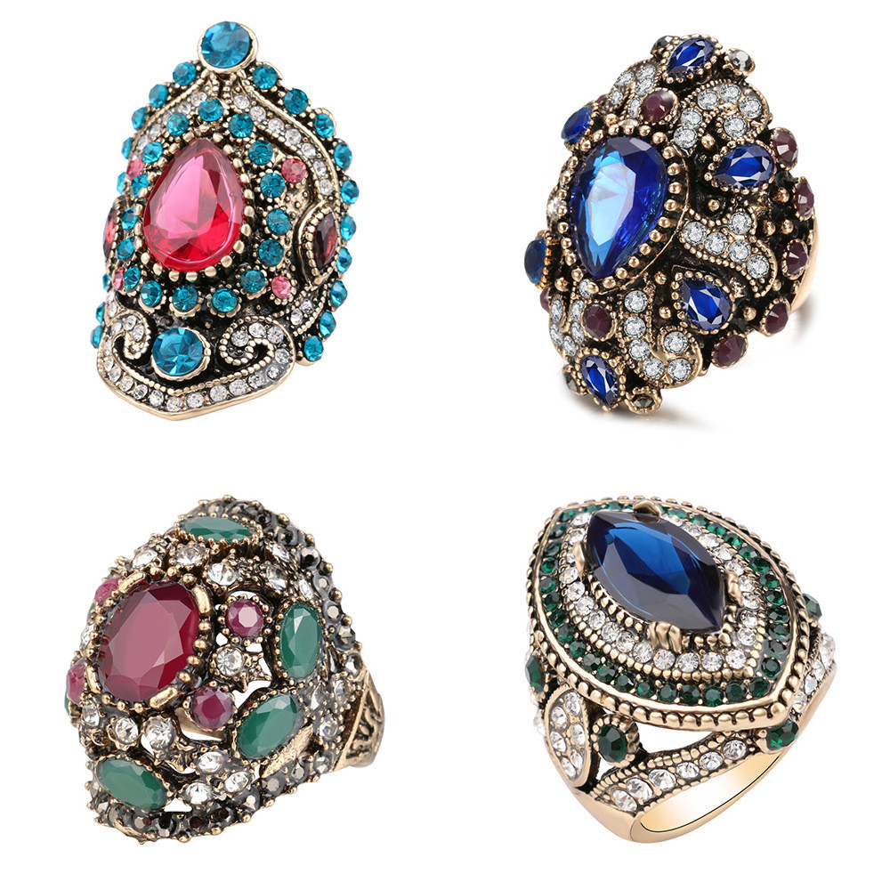 Bohemian แหวน Gold-Plated Retro ผู้หญิง Niche หรูหรา High-End เกินจริงอัญมณีแหวนเครื่องประดับ JEOC