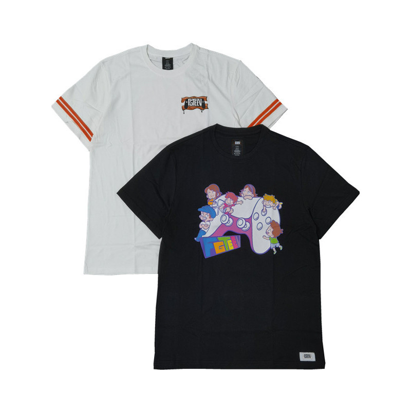 มัลติมีเดีย Influencer Podcast สินค้าการ์ตูนพิมพ์รอบคอผ้าฝ้ายสั้นเสื้อยืด Y736 จัดส่งฟรีพ่อแม่และลูก