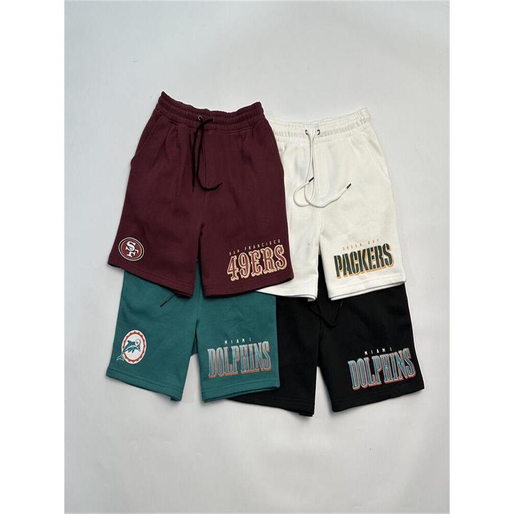 North American Rugby Mens Fleece กางเกงห้าจุดพิมพ์ทีมโลโก้เข่าไม่ตรงหลวมรุ่นกางเกงขาสั้น