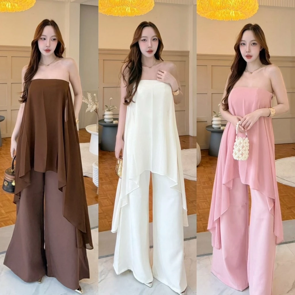 A1029 ชุดจั๊มสูทออกงาน จั๊มสูทเกาะอก ชุดออกงาน