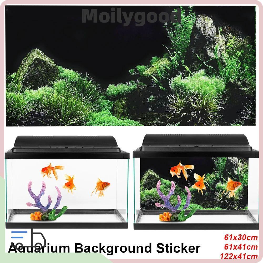 MOILYTH 1 ชิ้นสติ๊กเกอร์พื้นหลังตู้ปลา, 120x41 ซม.ปลา Seafloor สติกเกอร์ถังปลา, หญ้าน้ํา PVC Self กาวพื้นหลังภาพวาดตกแต่ง