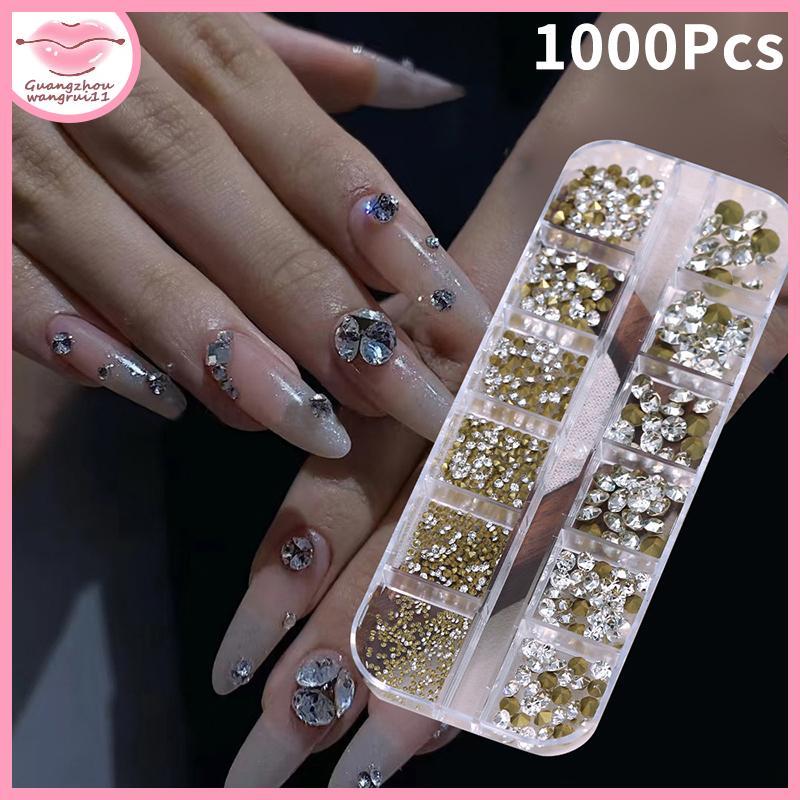[GZ] 12 กริดผสมมินิเล็บ Rhinestones Sharp ด้านล่าง Super Flash เล็บคริสตัลตกแต่งอัญมณีเล็บเคล็ดลับ 3