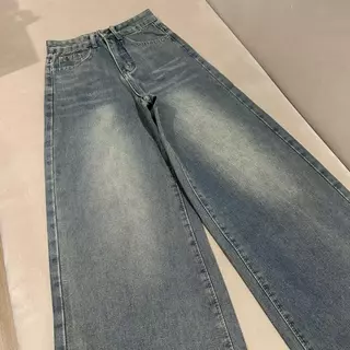 #1989 (XS-6XL) jinjeans กางเกงทรงขากระบอกใหญ่ Baggy สาวอวบ ทรงหลวม ขาบาน เอวสูง (Blue Vintage )