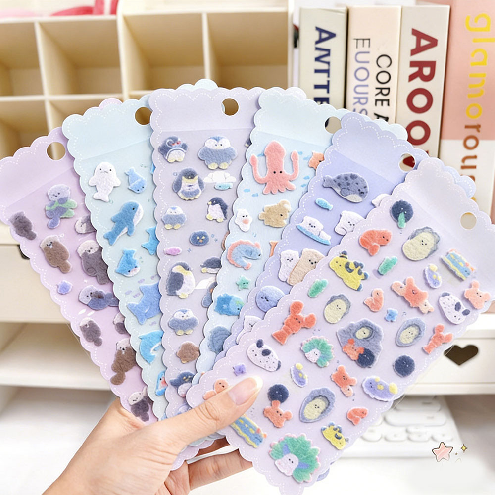 สต็อกพร้อมการ์ตูนรัก Ocean Animal Felt สติกเกอร์ Easy-To-Paste สติกเกอร์ตกแต่งสําหรับโน๊ตบุ๊ค DIY งานฝีมือทํามือ