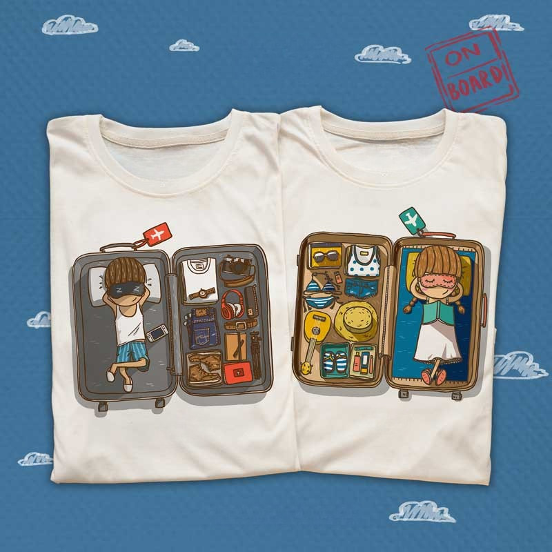 Boy and Girl "On Board" t-shirt เสื้อยืด ลายนักเดินทาง ท่องเที่ยว เสื้อคู่ เสื้อครอบครัว