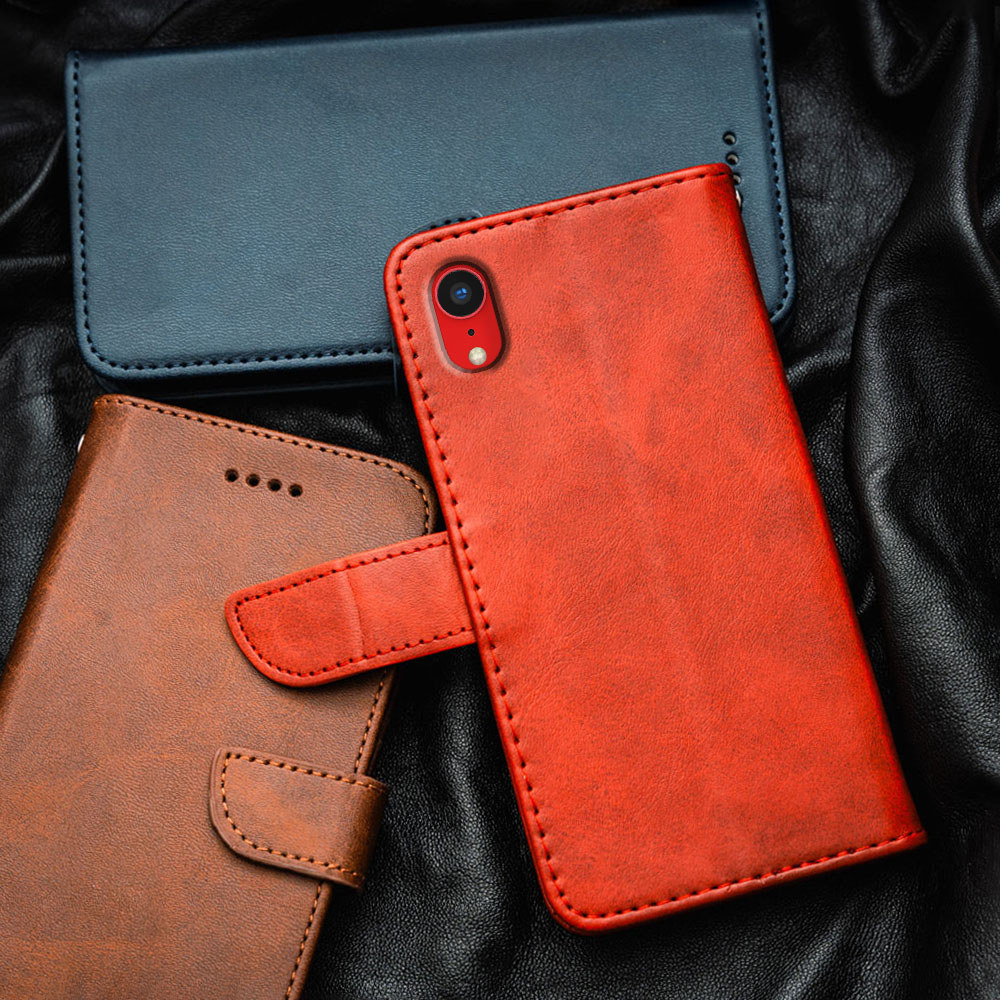 สําหรับ Apple iPhone XR หนังพรีเมี่ยม Flip-Top เคสโทรศัพท์กระเป๋าสตางค์ในตัวผู้ถือบัตร Kickstand กันกระแทก