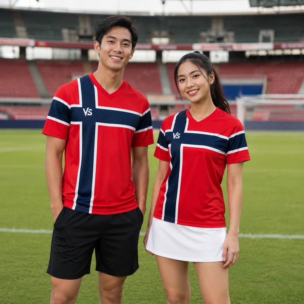 เสื้อฟุตบอลนอร์เวย์ เสื้อบอลทีมชาติ คอวีแขนสั้น ชายหญิง ลายสปอร์ต พิมพ์ลาย เสื้อกีฬา แห้งเร็ว ใส่เชียร์บอล