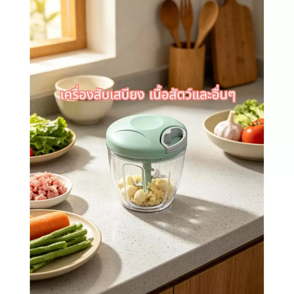 เครื่องบดกระเทียม แบบมือดึง โถปั่นพลาสติกหนา 500/900ml เครื่องปั่นพกพา เครื่องบดกระเทียม เครื่องปั่นเนื้อสัตว์ ปั่นพริก