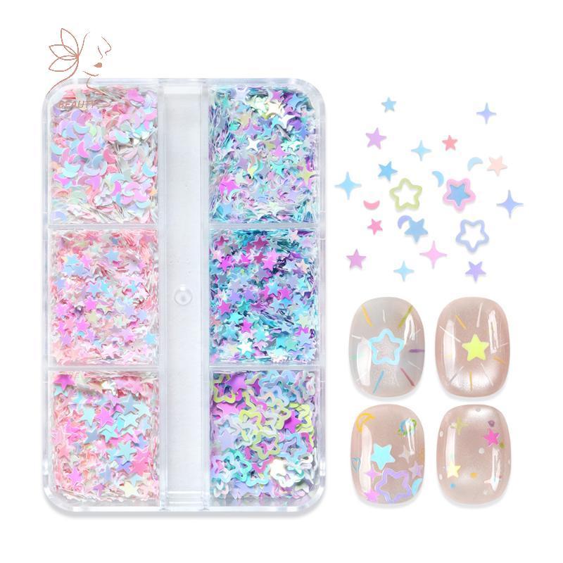 [maybeauty] Star Half Moon Nail Art Glitter 3D Sequins Holographic ตกแต่งสําหรับ DIY ชุดออกแบบร้านทําเล็บ {TH}