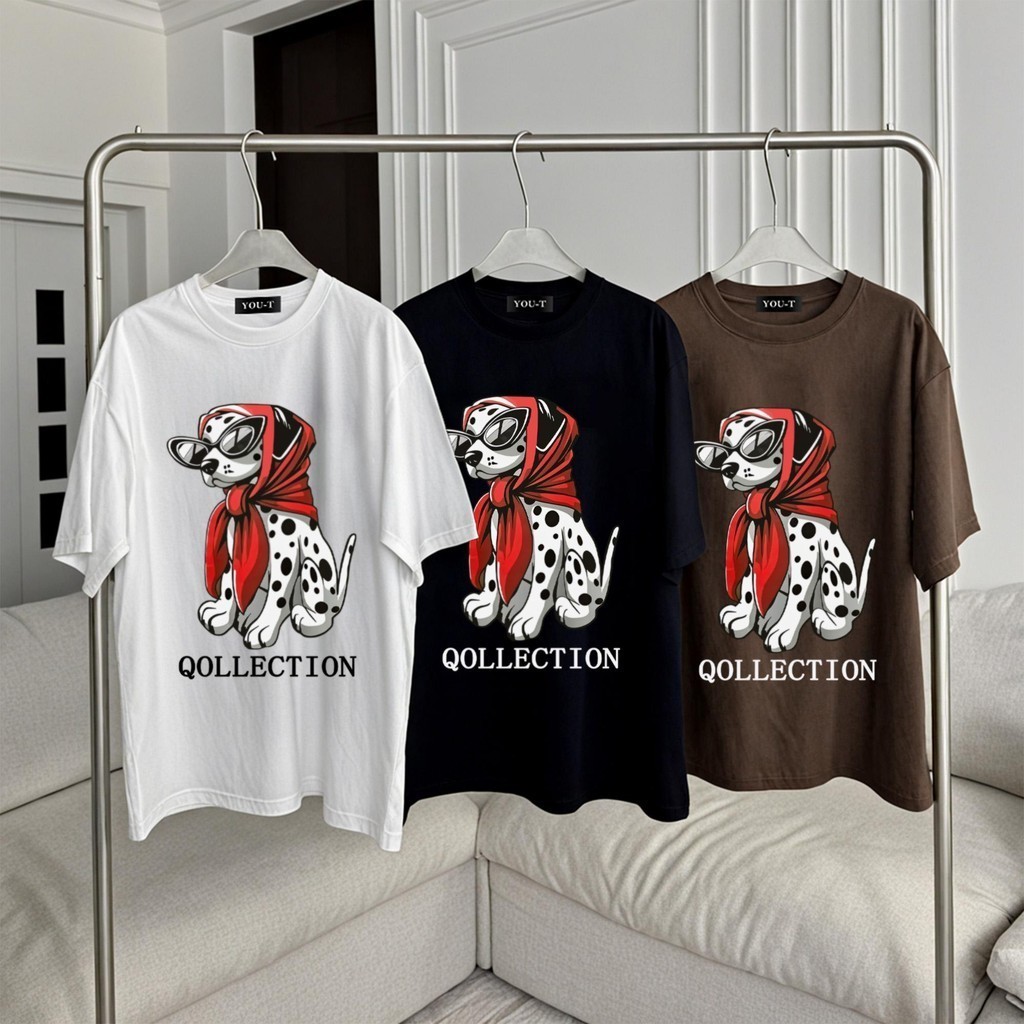 พร้อมส่ง ผู้หญิง เสื้อยืด oversize สไตล์เกาหลี ผ้าฝ้ายแท้ใส่สบาย ไม่แตกเมื่อซัก QOLLECTION DOG