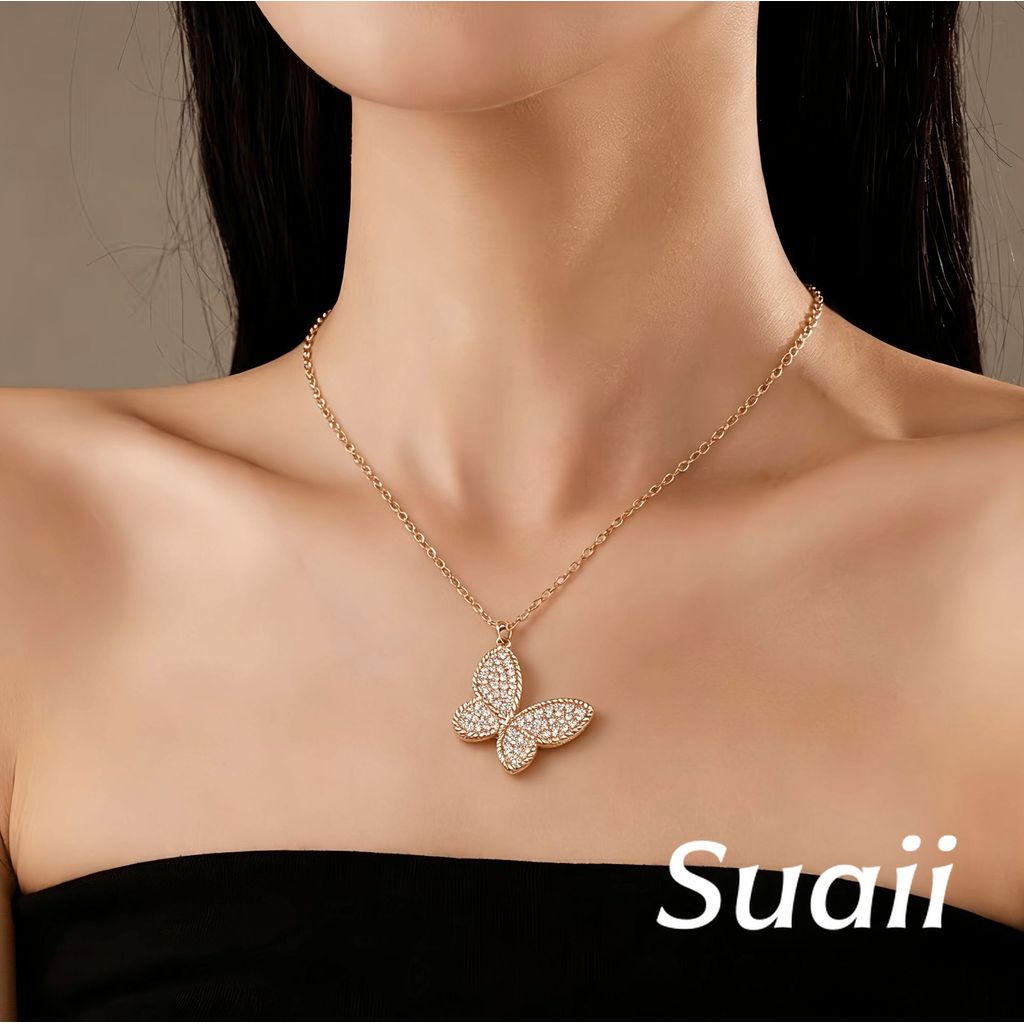 [ที่กําหนดเอง] สร้อยคอและต่างหูคอผู้หญิงพร้อมโมติฟผีเสื้อ พลอยเทียม หรูหรา เครื่องประดับออกแบบแฟชั่น