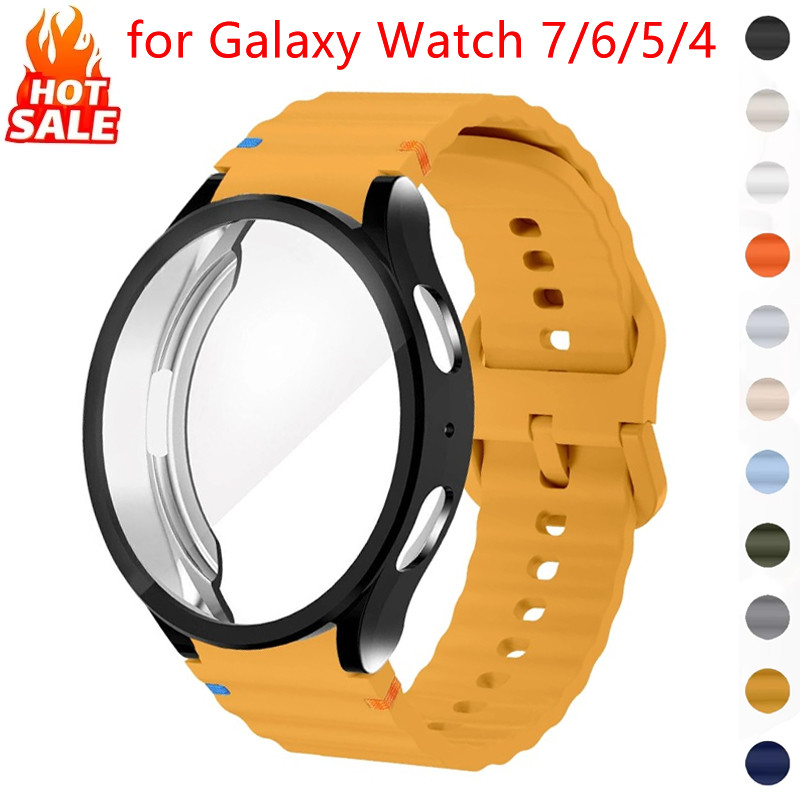 SAMSUNG แก้ว + กรณี พีซี + สายซิลิโคนเข้ากันได้สําหรับ ซัมซุง กาแลคซี ดู 7 40มิลลิเมตร44มิลลิเมตรสําหรับ กาแลคซี ดู 6/5/4สายซิลิโคนวงฮาร์ดพีซีกรณีที่มีป