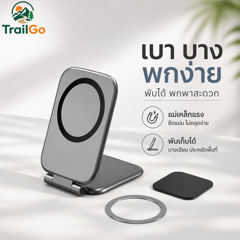 MagSafe ที่วางโทรศัพท์แบบแม่เหล็กพับได้ 2 In 1 Car Console Mount Strong Grip ปรับมุมได้