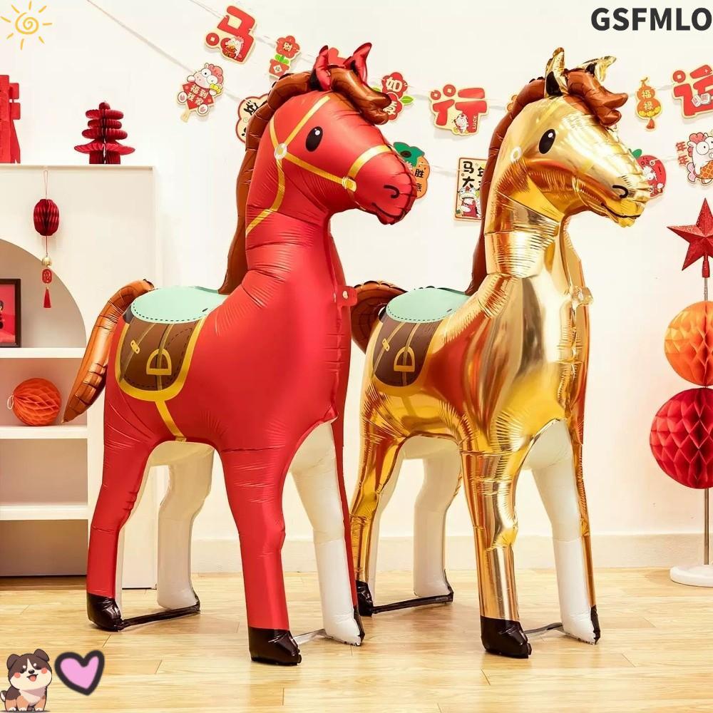 GSFMLO ม้าบอลลูน,ขนาดใหญ่ยืนม้าอลูมิเนียมฟิล์ม Ballons,อุปกรณ์ตกแต่งสัตว์ Theme Party Party ตกแต่งม้าฟอยล์ Balloo Party