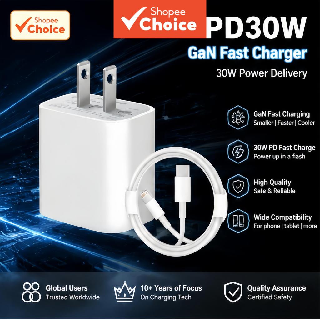 ชุดชาร์จเร็ว GaN 30W PD พร้อมสาย Type C to Li ชาร์จเร็วสําหรับ iPhone 14 13 12 11 XR XS X 8 7