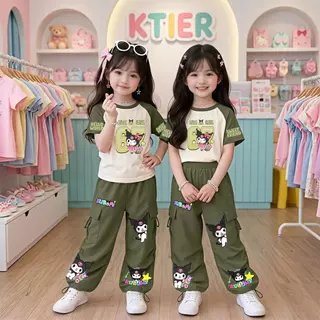 ชุดเซ็ทเด็ก2ชิ้นลาย 67 เสื้อยืดลายการ์ตูน+กางเกงคาร์โก้ สไตล์เกาหลี 9471