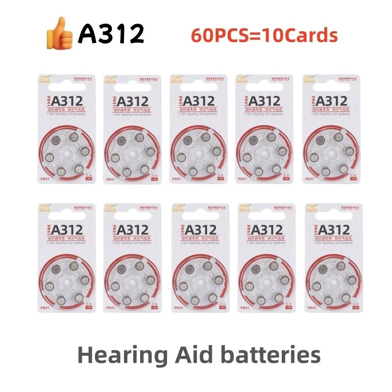 ขายร้อน 60PCS เครื่องช่วยฟังแบตเตอรี่ 312 A312 312A ZA312 312a PR41 สังกะสี Air Ear Aid แบตเตอรี่สํา