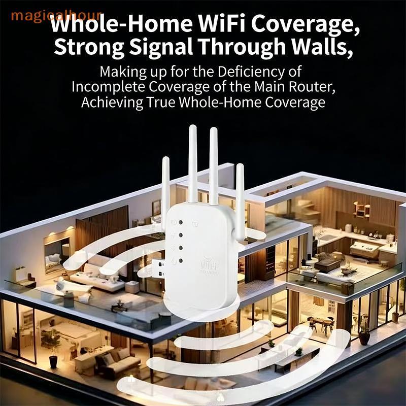 Magicalhour^ Wireless Network Signal Extender 300Mbps 24G WiFi Repeater Amplifier for Smooth HD Video Streaming *ใหม่
