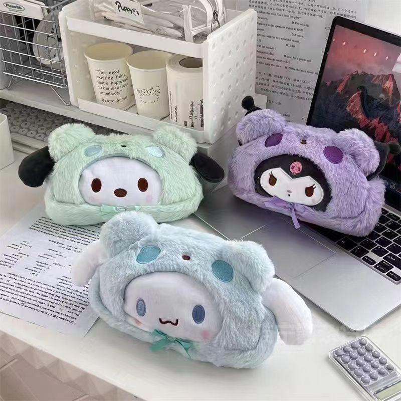 Sanrio ดินสอ Kawaii Kuromi Cinnamoroll Melody Kawaii ความจุขนาดใหญ่ตุ๊กตาปากกากระเป๋ากล่องนักเรียนโรงเรียนเครื่องเขียน