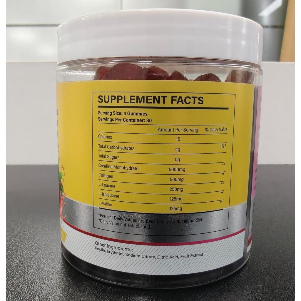 Creatine Gummies สําหรับผู้หญิง + คอลลาเจน + BCAAs, Sugar Free Creatine Monohydrate Gummies สําหรับ 