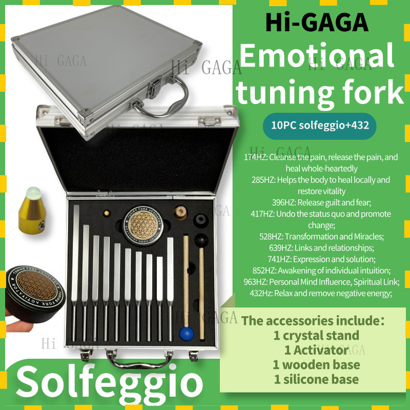 Tuning fork🔔ส้อมจูนเสียง🔔 Solfeggio + 432hz ชุดส้อมปรับแต่ง 10 ชุดชุดส้อมปรับแต่ง Activator คริสตัลปรับแต่งส้อม 174HZ 528HZ ปรับส้อม 963HZ 9 Tuning ชุดส้อม