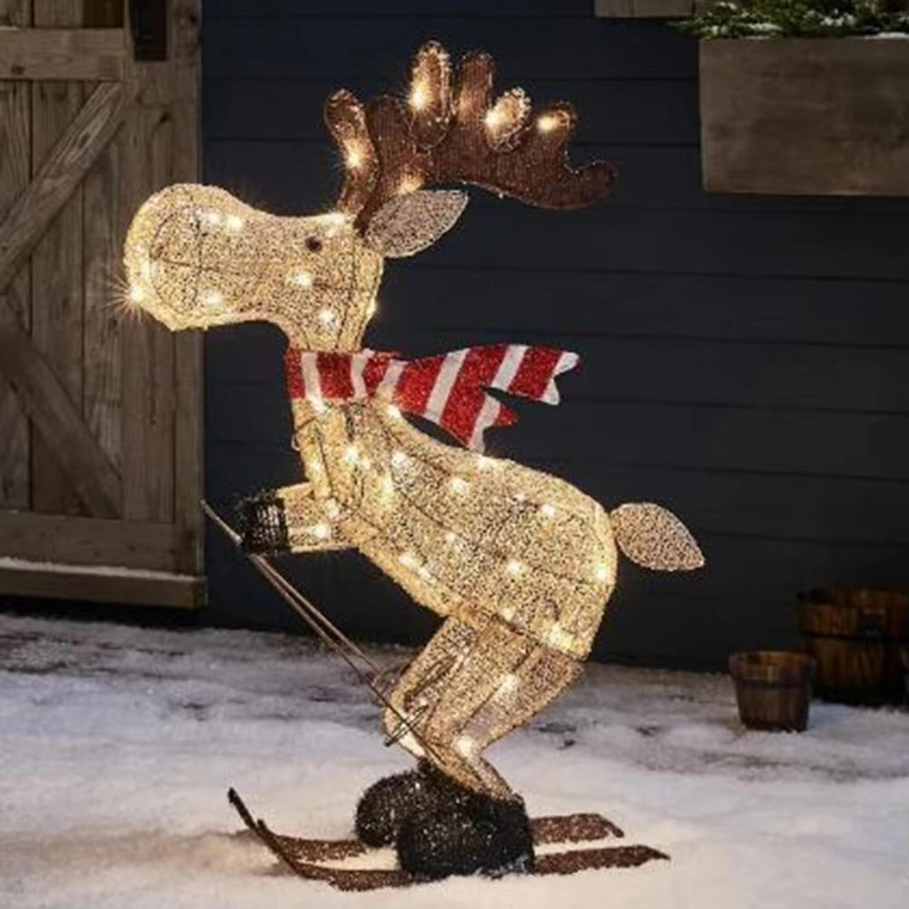 พร้อมไฟ Led สําหรับตกแต่งคริสต์มาสเรืองแสงสกี Reindeer เครื่องประดับ Reindeer ตกแต่งสนามหญ้า 3d เรือ