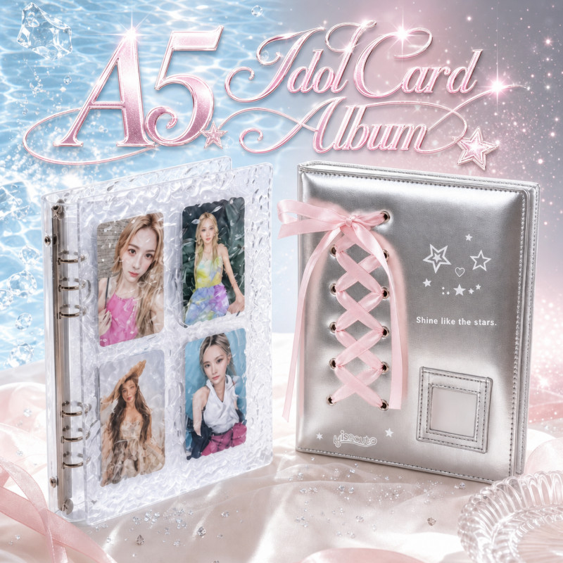 แฟ้มAcrylicคลื่นน้ำ (แฟ้ม+ไส้) แฟ้มMetallic Ribbon (เฉพาะแฟ้ม) อัลบั้มการ์ดไอดอล ขนาดA5 4ช่อง 6ห่วง ดีไซน์สวย