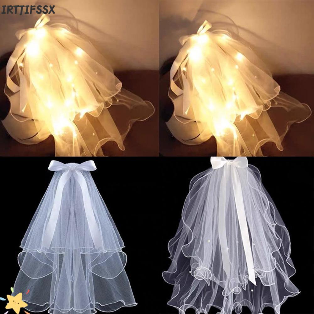 IRTJIFSSX ผ้าคลุมหน้าเจ้าสาว Headscarf, สีขาว Tulle ไข่มุกงานแต่งงาน, ความยาว 21.6 นิ้วพร้อม Hairpin Headwear อุปกรณ์เสริมอุปกรณ์เสริมผม