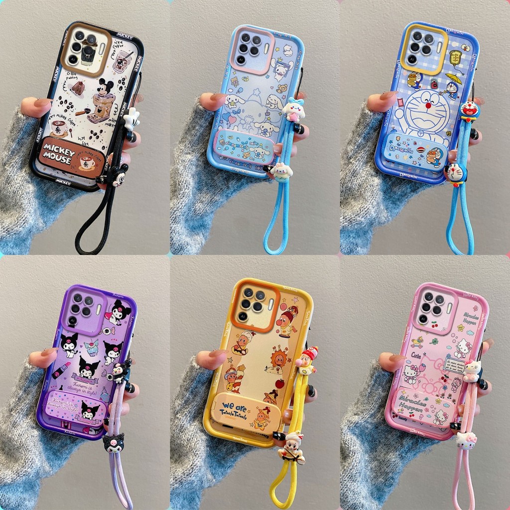 เคส OPPO A94 4G กระจกลายการ์ตูนน่ารักพร้อมขาตั้งเคสโทรศัพท์