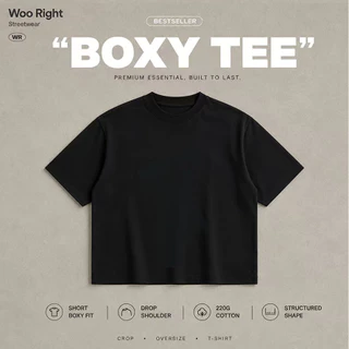 COD WOO Right Boxy Cropped เสื้อยืดผู้ชายสีพื้นเรียบเท่ห์ เสื้อผ้าแฟชั่นลำลองไร้ลาย