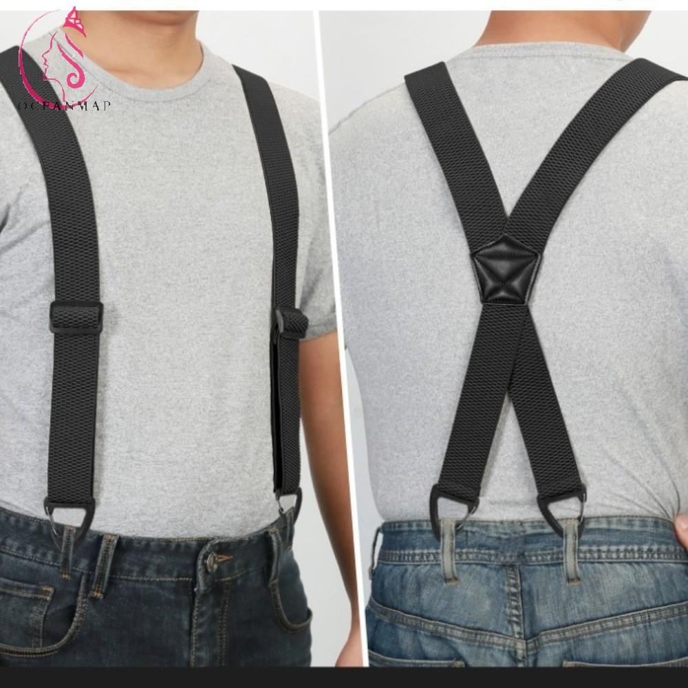 สายรัดทํางาน โอเชี่ยนแมป สําหรับงานหนัก 4 ตัวจับมือ X-Type Suspenders, ทนทานหรูหรากันลื่นกว้าง 3.8 ซม.กางเกงยืดหยุ่นวงเล็บชุดอุปกรณ์เสริม