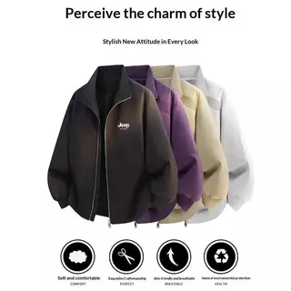 JEEP SPIRIT Men Stand Collar เบสบอล Flight Jacket Casual Windproof Outerwear Top Daily Fashion Coat