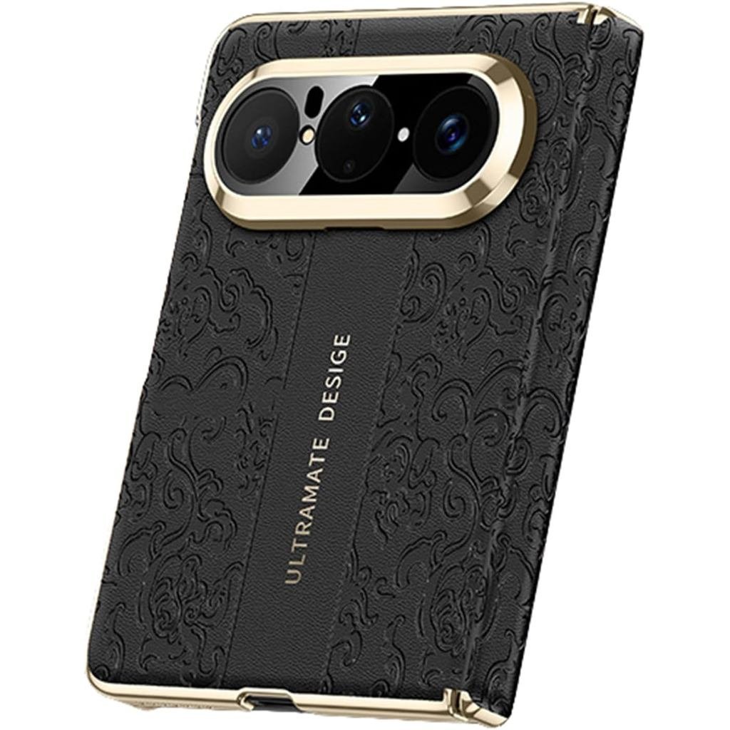 เคสแม่เหล็กสําหรับ Huawei Pura X Max, หรูหราธุรกิจปกหนังไฟฟ้าพร้อมเคสป้องกันบานพับกล้อง,สีแดง,Pura X
